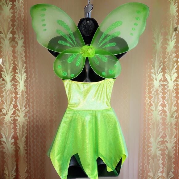 New Medium Tinkerbell Dress Wings Halloween Costume Strapless Mini Faerie Set - Picture 5 of 5